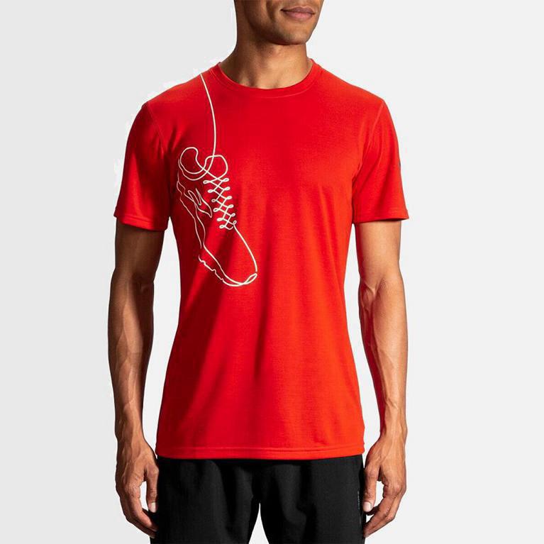 Brooks Distance Graphic Israel - Men's Short Sleeve Running Shirt - Red (62859-YLFE)